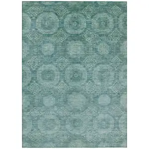 Photo of Teal Blue And Pale Aqua Medallion Washable Indoor Outdoor Area Rug