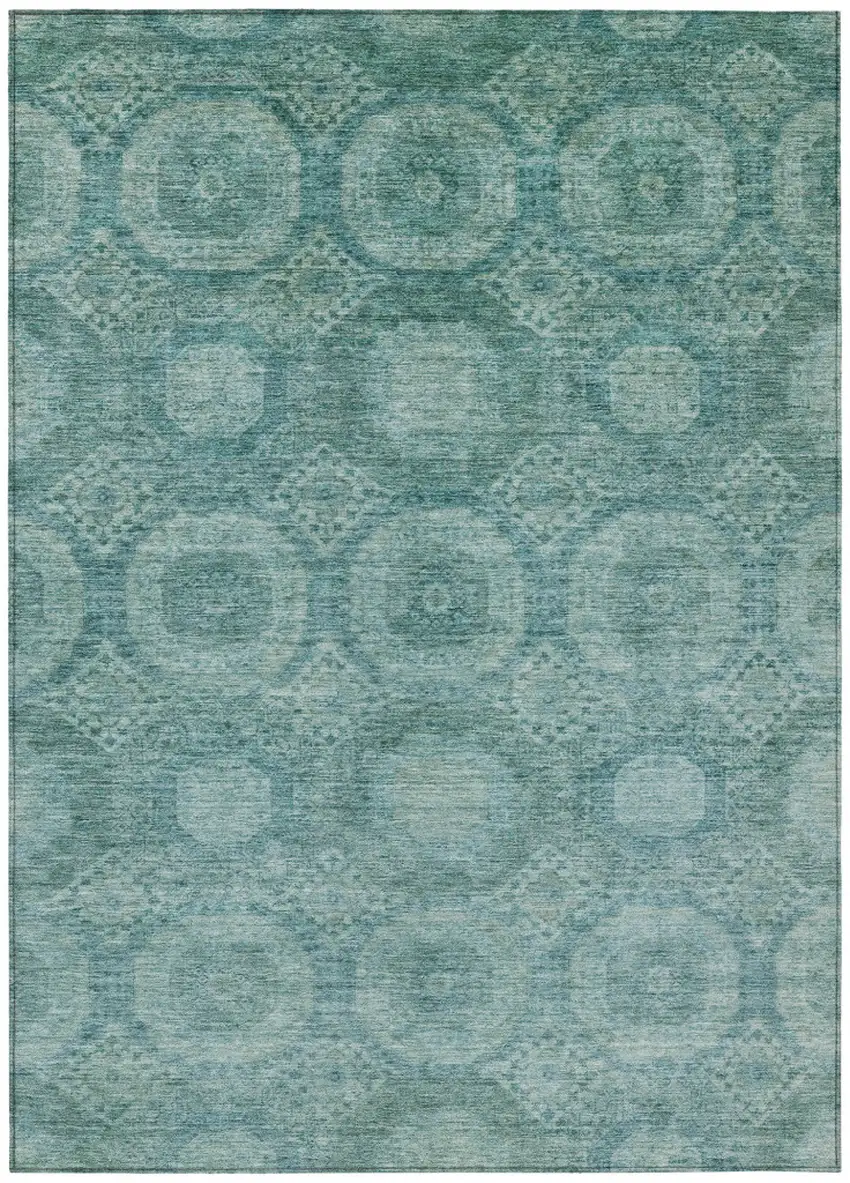Teal Blue And Pale Aqua Medallion Washable Indoor Outdoor Area Rug Photo 1