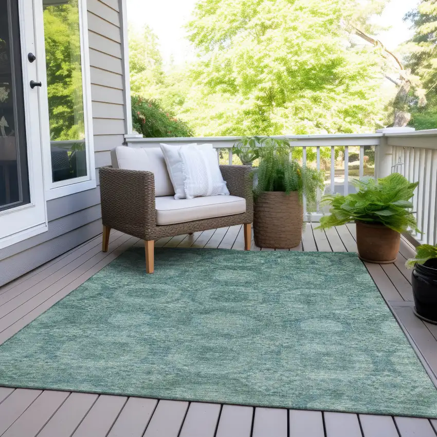 Teal Blue And Pale Aqua Medallion Washable Indoor Outdoor Area Rug Photo 8