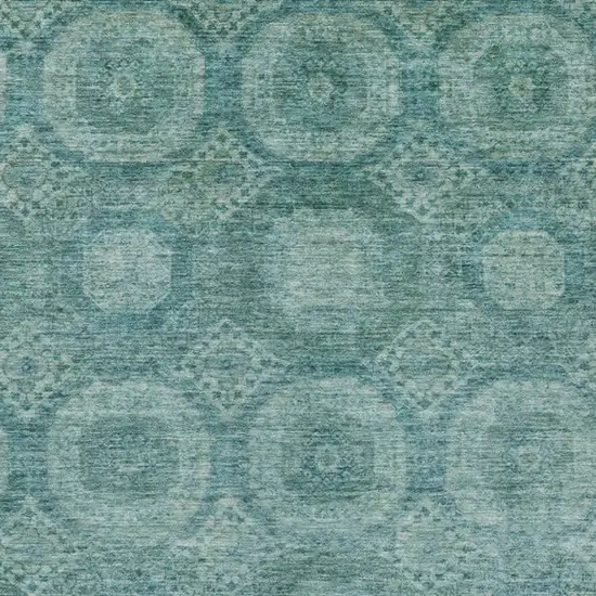 Teal Blue And Pale Aqua Medallion Washable Indoor Outdoor Area Rug Photo 4