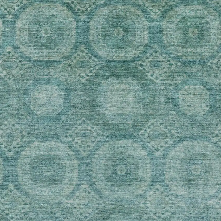 Teal Blue And Pale Aqua Medallion Washable Indoor Outdoor Area Rug Photo 4