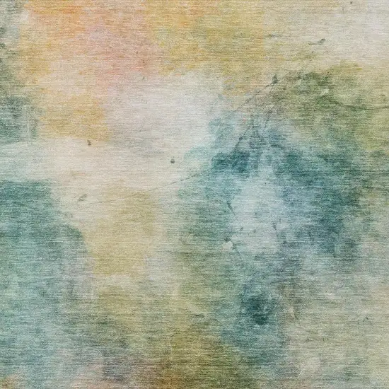 Teal Blue And Peach Abstract Washable Indoor Outdoor Area Rug Photo 4
