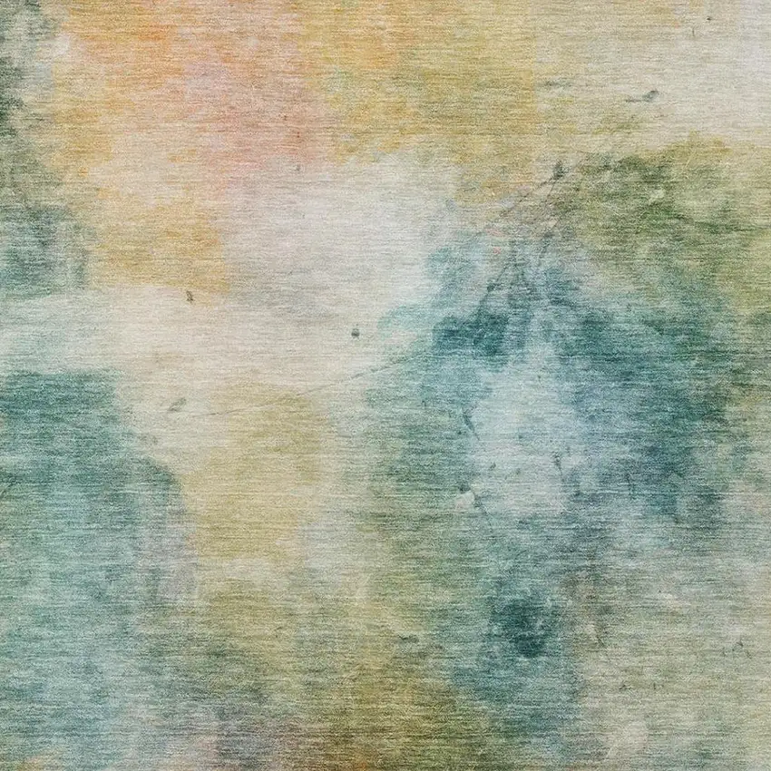 Teal Blue And Peach Abstract Washable Indoor Outdoor Area Rug Photo 8