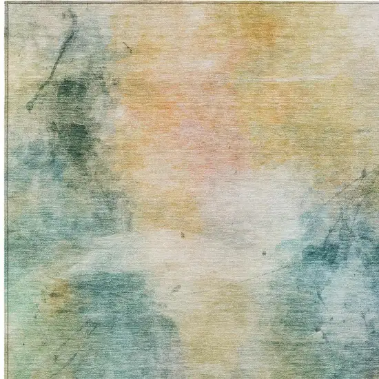 Teal Blue And Peach Abstract Washable Indoor Outdoor Area Rug Photo 6