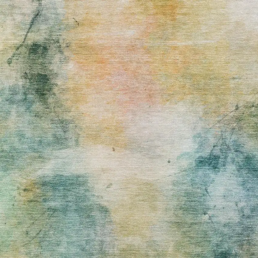 Teal Blue And Peach Abstract Washable Indoor Outdoor Area Rug Photo 5
