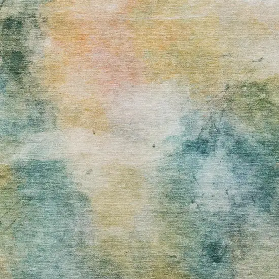 Teal Blue And Peach Abstract Washable Indoor Outdoor Area Rug Photo 5