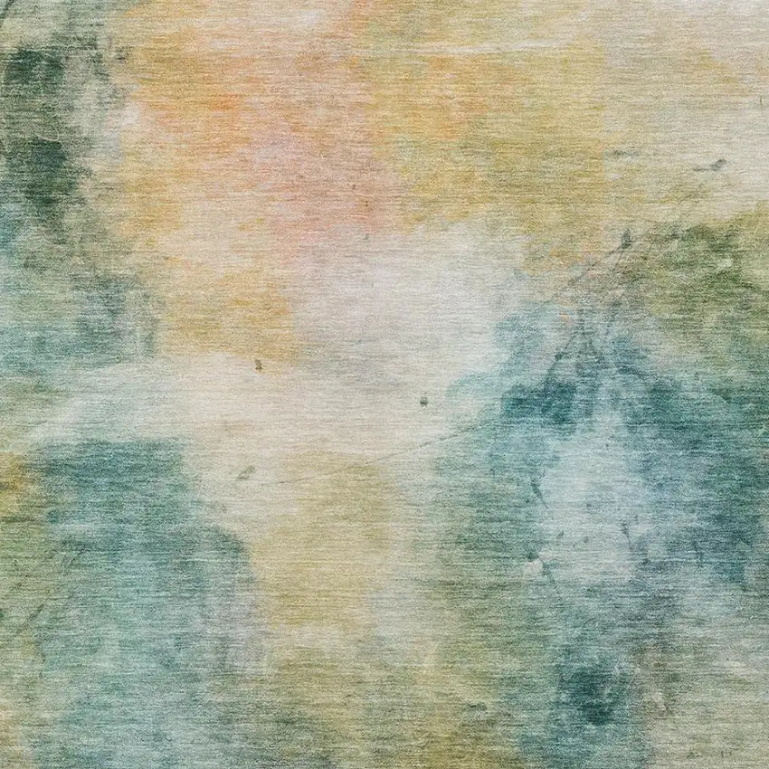 Teal Blue And Peach Abstract Washable Indoor Outdoor Area Rug Photo 5