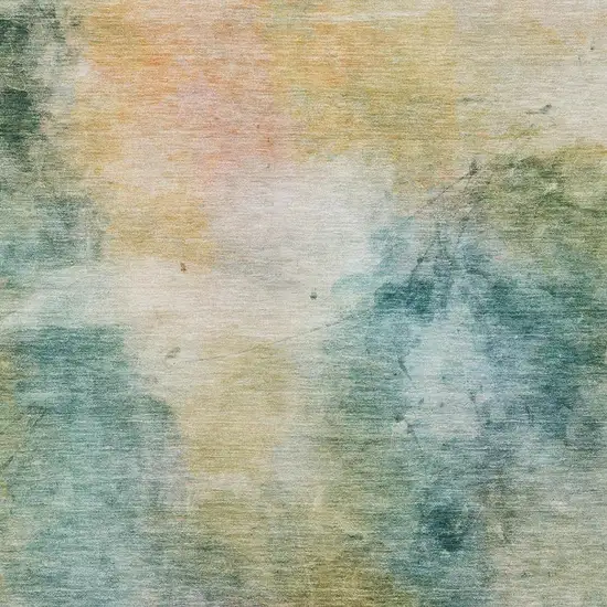 Teal Blue And Peach Abstract Washable Indoor Outdoor Area Rug Photo 7