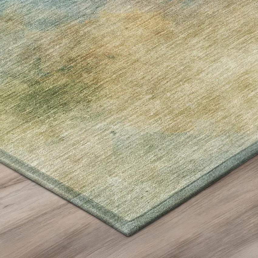 Teal Blue And Peach Abstract Washable Indoor Outdoor Area Rug Photo 4