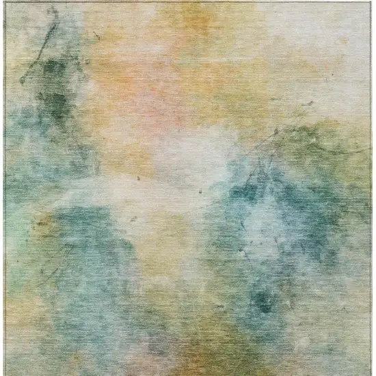 Teal Blue And Peach Abstract Washable Indoor Outdoor Area Rug Photo 9