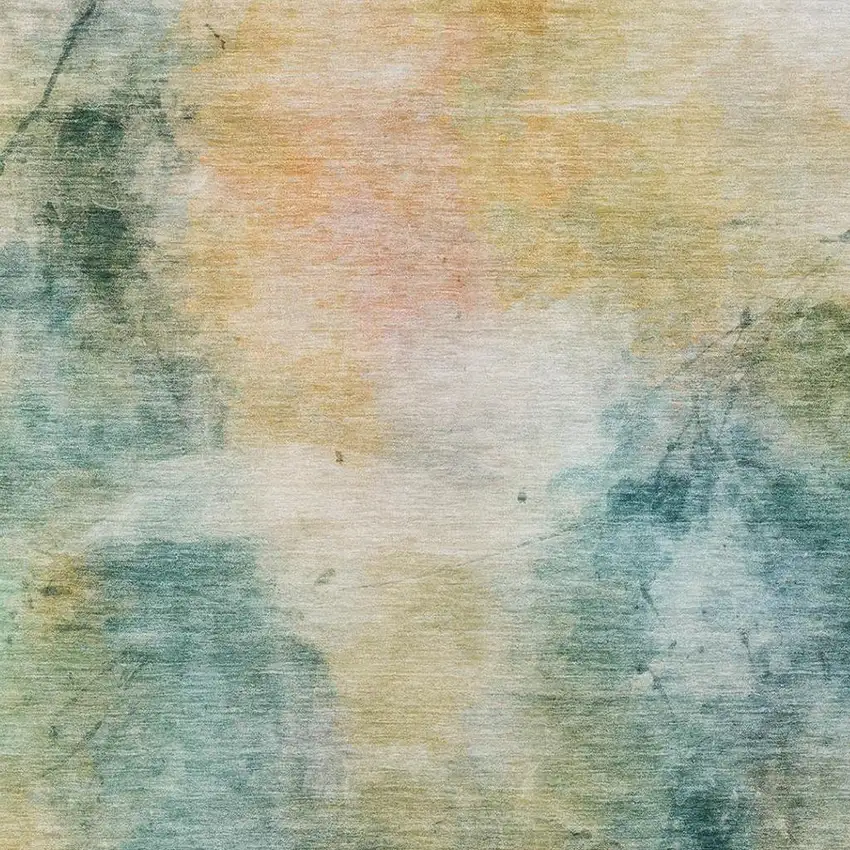 Teal Blue And Peach Abstract Washable Indoor Outdoor Area Rug Photo 8