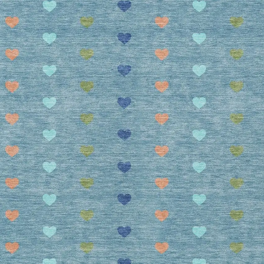 Teal Blue And Peach Geometric Washable Indoor Outdoor Area Rug Photo 2