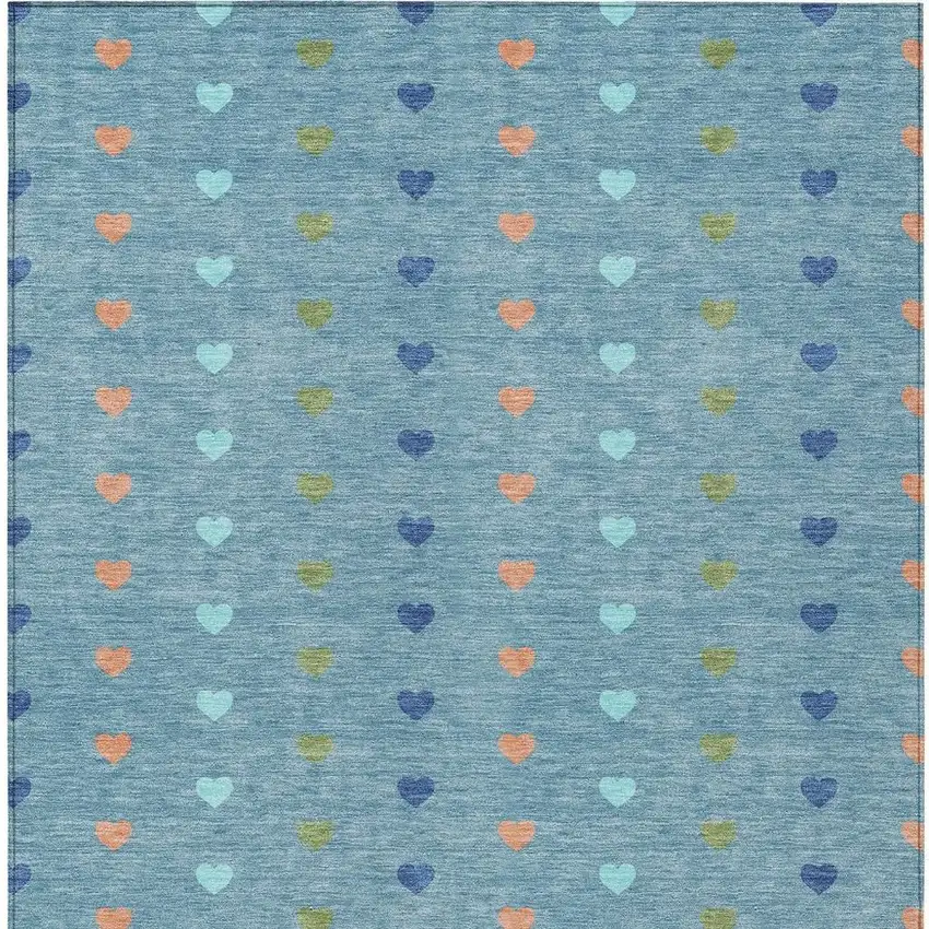 Teal Blue And Peach Geometric Washable Indoor Outdoor Area Rug Photo 3