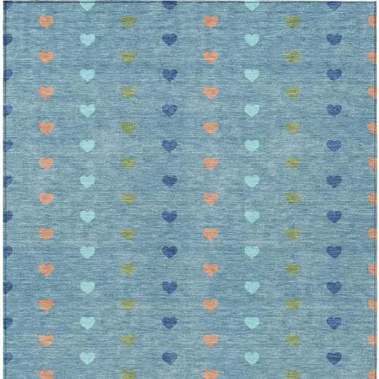 Teal Blue And Peach Geometric Washable Indoor Outdoor Area Rug Photo 3