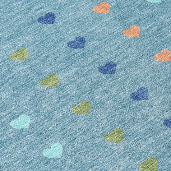 Teal Blue And Peach Geometric Washable Indoor Outdoor Area Rug Photo 9