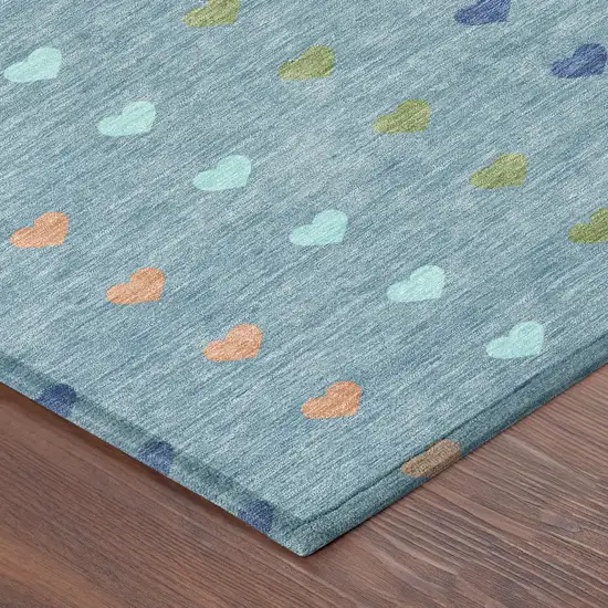 Teal Blue And Peach Geometric Washable Indoor Outdoor Area Rug Photo 8