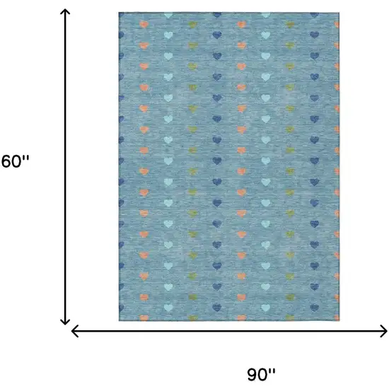 Teal Blue And Peach Geometric Washable Indoor Outdoor Area Rug Photo 6