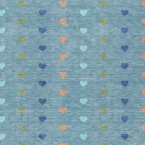 Teal Blue And Peach Geometric Washable Indoor Outdoor Area Rug Photo 2