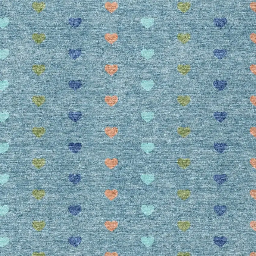 Teal Blue And Peach Geometric Washable Indoor Outdoor Area Rug Photo 2