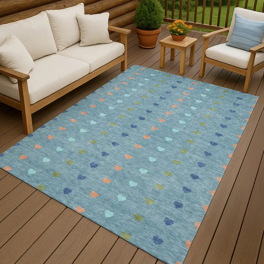 Teal Blue And Peach Geometric Washable Indoor Outdoor Area Rug Photo 7