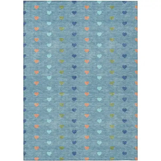 Teal Blue And Peach Geometric Washable Indoor Outdoor Area Rug Photo 1