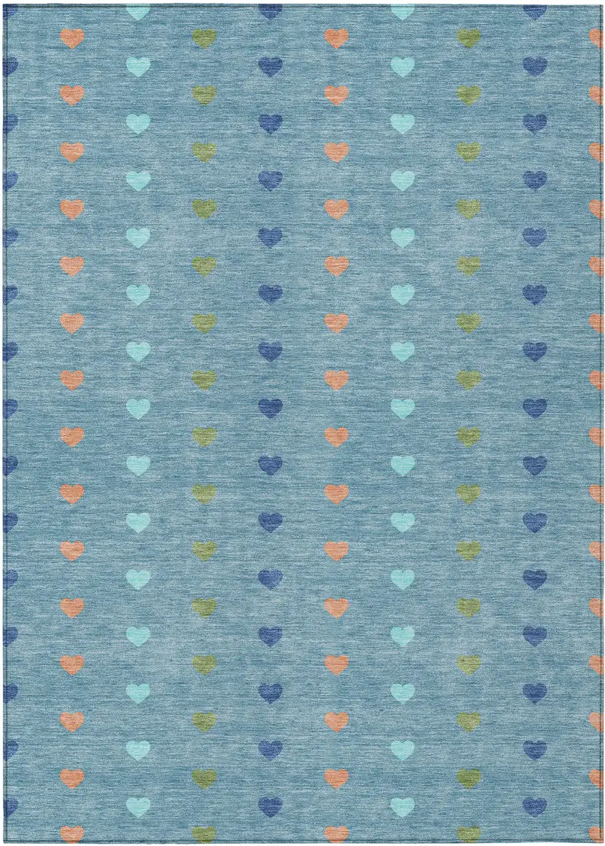 Teal Blue And Peach Geometric Washable Indoor Outdoor Area Rug Photo 1
