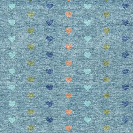 Teal Blue And Peach Geometric Washable Indoor Outdoor Area Rug Photo 2