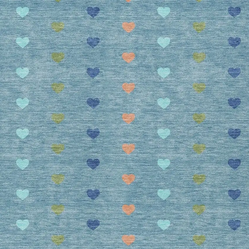 Teal Blue And Peach Geometric Washable Indoor Outdoor Area Rug Photo 2