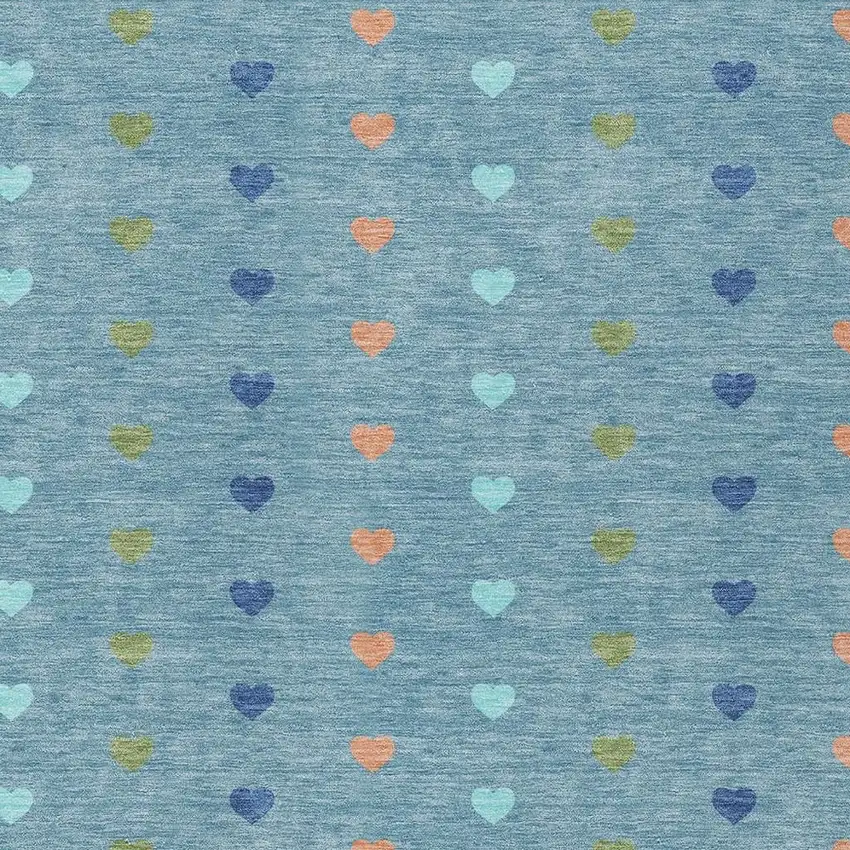 Teal Blue And Peach Geometric Washable Indoor Outdoor Area Rug Photo 2