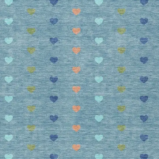 Teal Blue And Peach Geometric Washable Indoor Outdoor Area Rug Photo 2