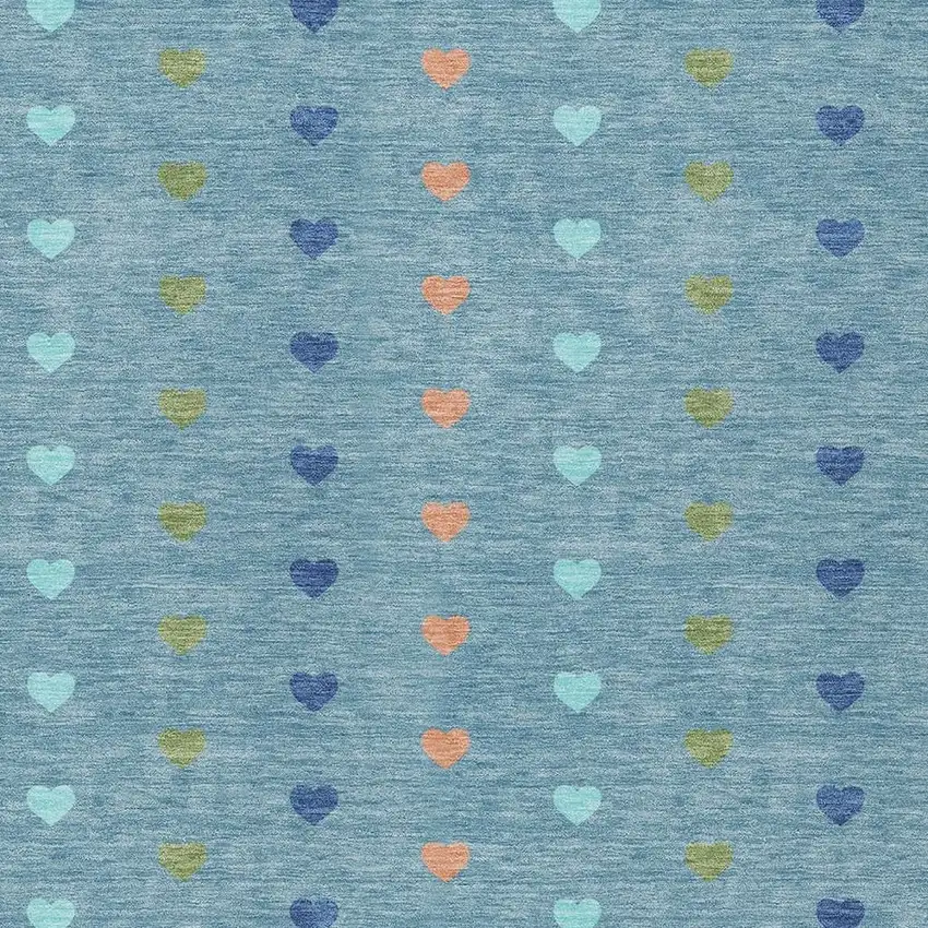 Teal Blue And Peach Geometric Washable Indoor Outdoor Area Rug Photo 2