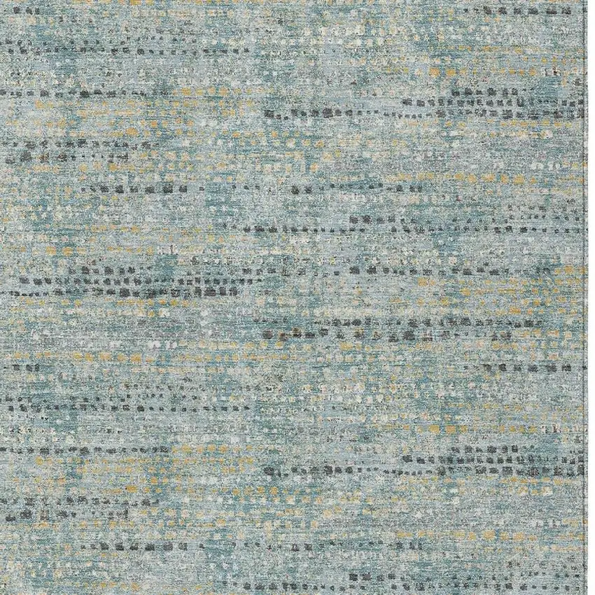 Teal Blue And Pewter Abstract Washable Indoor Outdoor Area Rug Photo 2