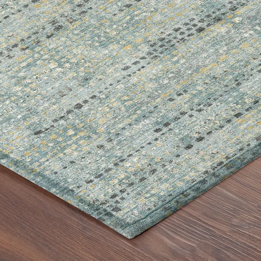 Teal Blue And Pewter Abstract Washable Indoor Outdoor Area Rug Photo 4