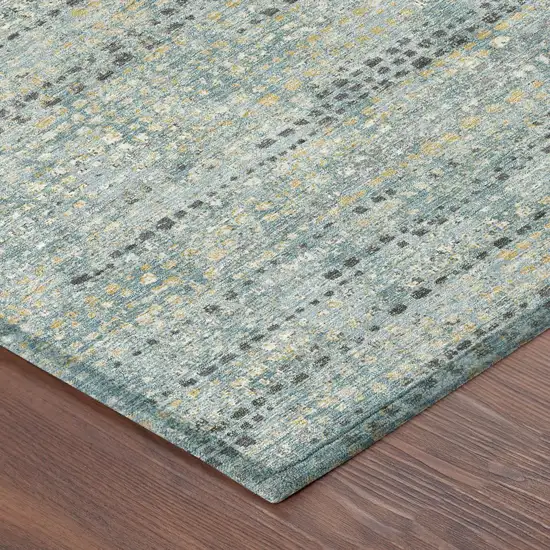 Teal Blue And Pewter Abstract Washable Indoor Outdoor Area Rug Photo 4