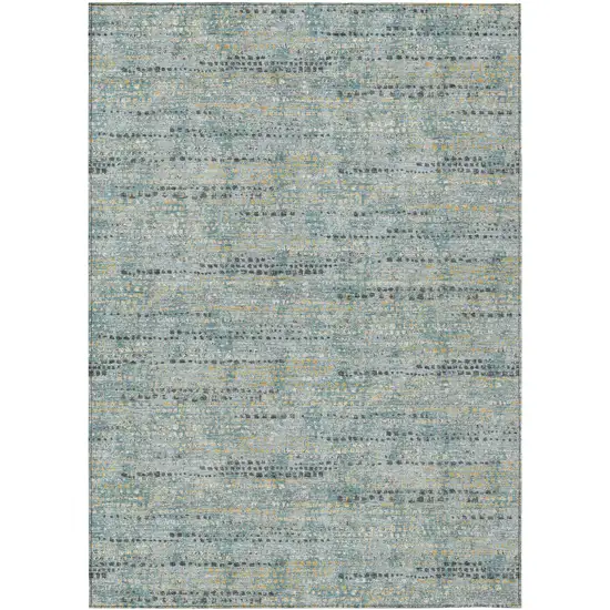 Teal Blue And Pewter Abstract Washable Indoor Outdoor Area Rug Photo 1