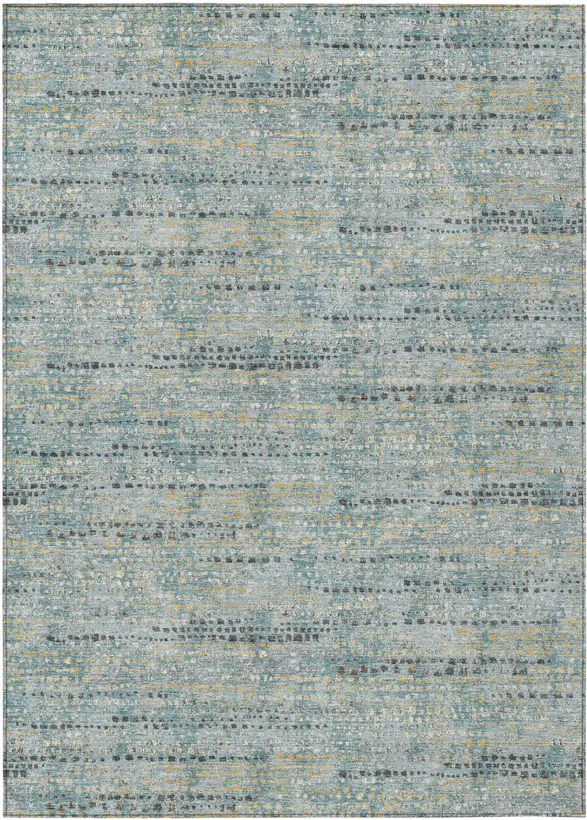 Teal Blue And Pewter Abstract Washable Indoor Outdoor Area Rug Photo 1