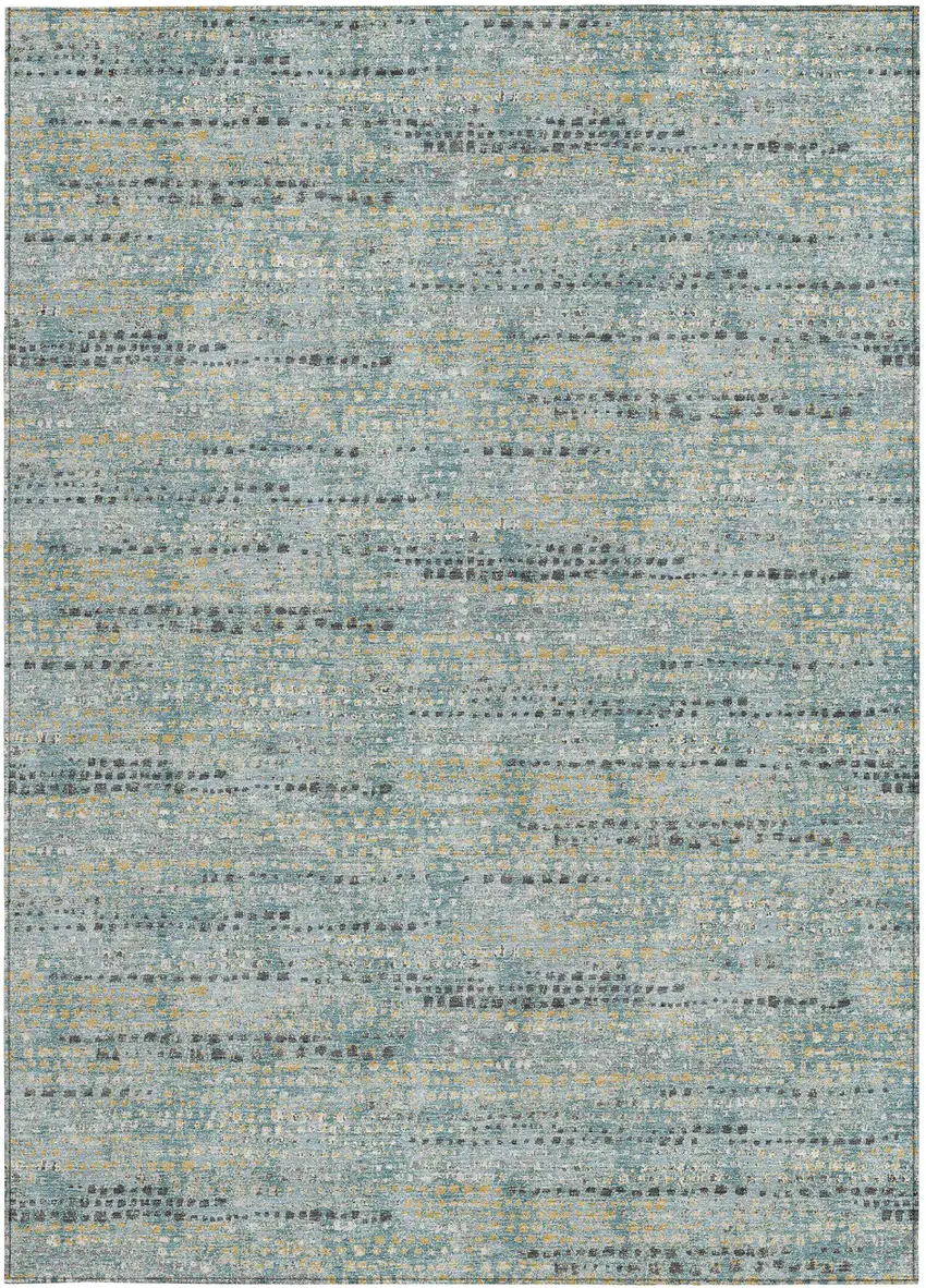 Teal Blue And Pewter Abstract Washable Indoor Outdoor Area Rug Photo 3