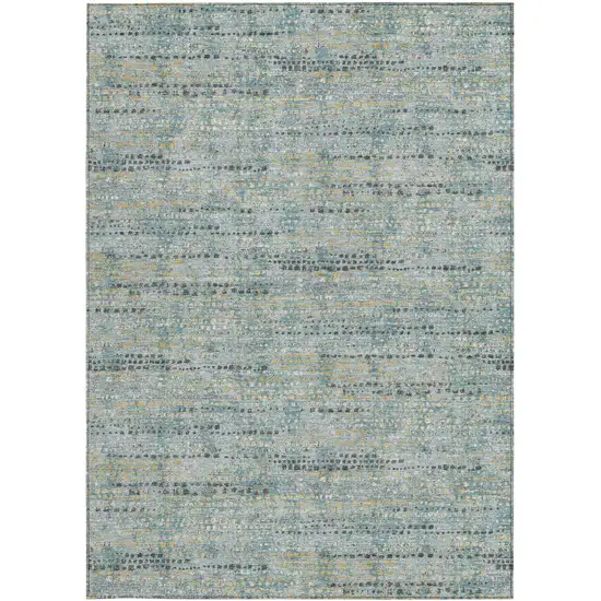 Teal Blue And Pewter Abstract Washable Indoor Outdoor Area Rug Photo 3