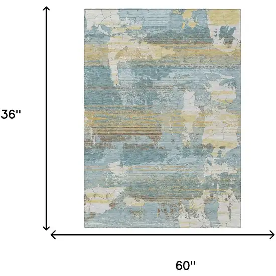 Teal Blue And Pewter Abstract Washable Indoor Outdoor Area Rug Photo 6