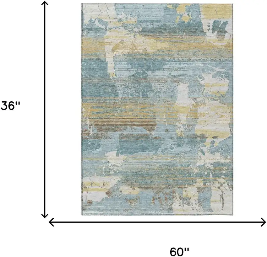 Teal Blue And Pewter Abstract Washable Indoor Outdoor Area Rug Photo 6
