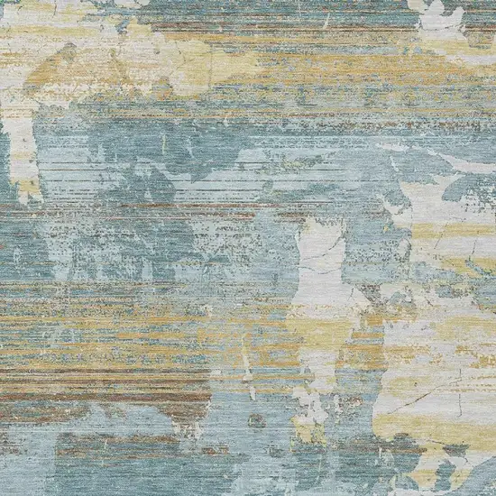 Teal Blue And Pewter Abstract Washable Indoor Outdoor Area Rug Photo 2