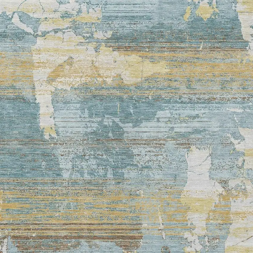Teal Blue And Pewter Abstract Washable Indoor Outdoor Area Rug Photo 2