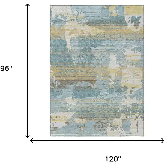 Teal Blue And Pewter Abstract Washable Indoor Outdoor Area Rug Photo 6