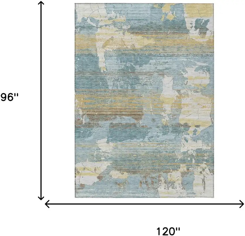Teal Blue And Pewter Abstract Washable Indoor Outdoor Area Rug Photo 6