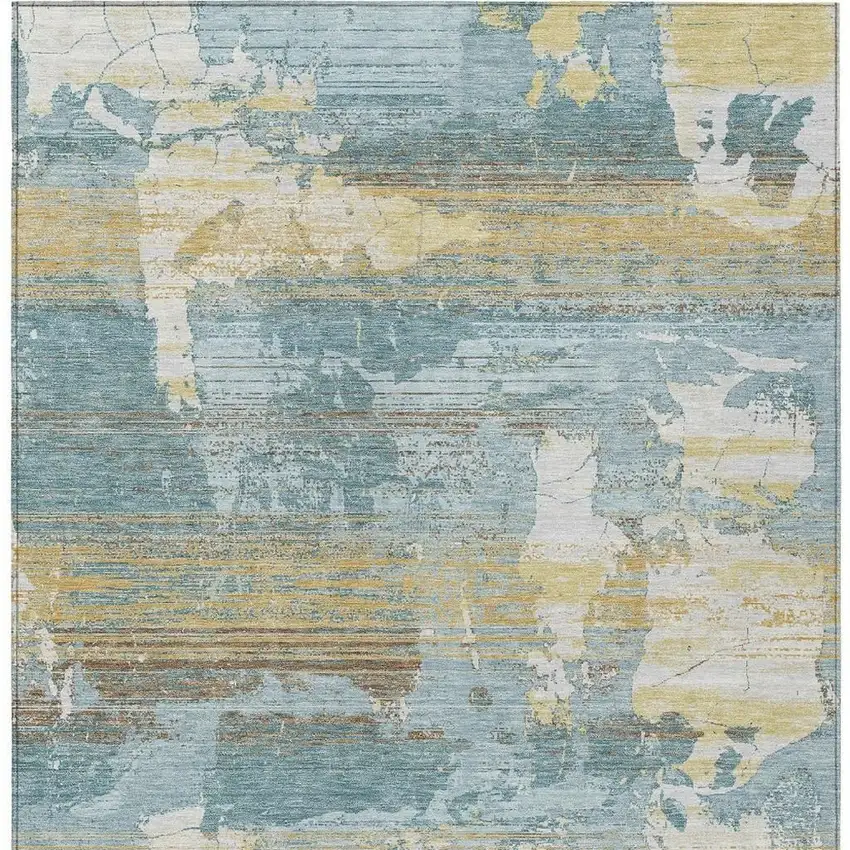 Teal Blue And Pewter Abstract Washable Indoor Outdoor Area Rug Photo 3