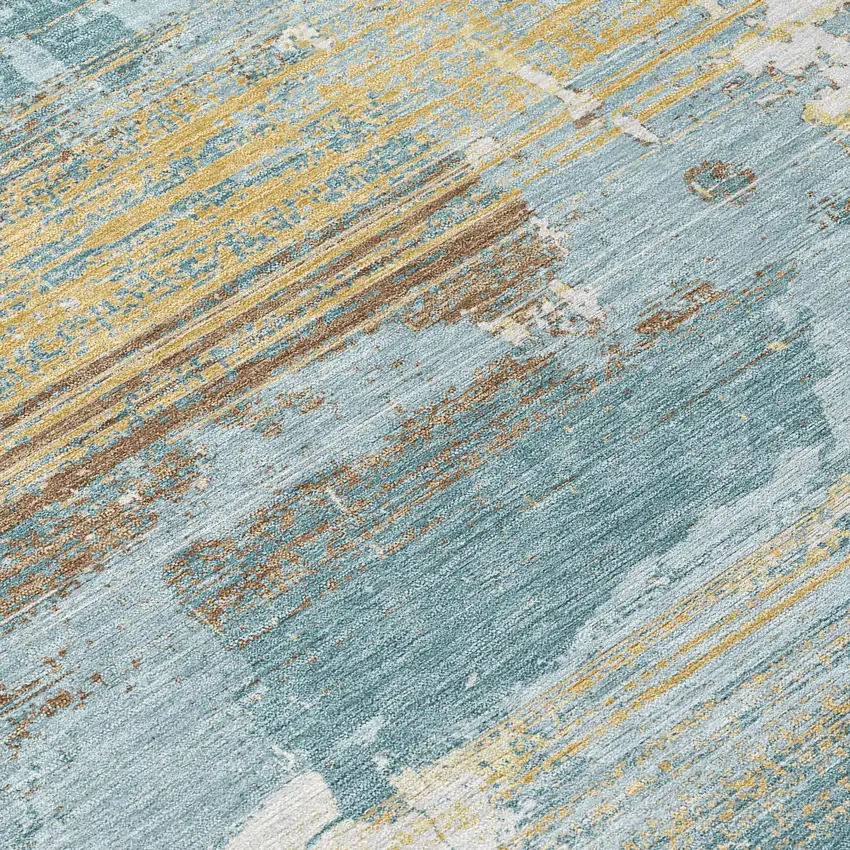 Teal Blue And Pewter Abstract Washable Indoor Outdoor Area Rug Photo 5