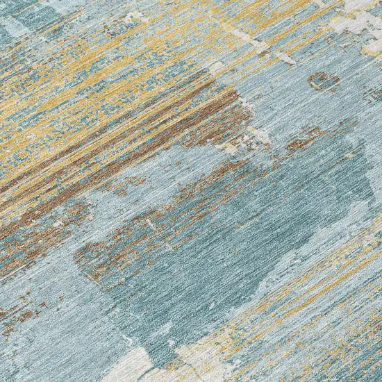 Teal Blue And Pewter Abstract Washable Indoor Outdoor Area Rug Photo 5