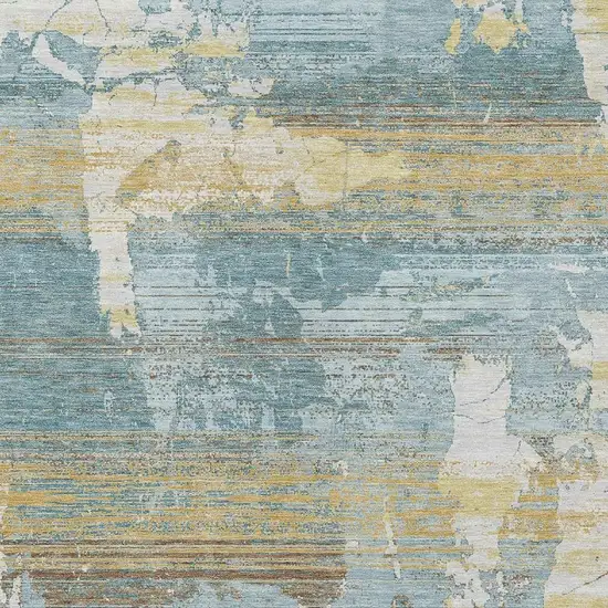 Teal Blue And Pewter Abstract Washable Indoor Outdoor Area Rug Photo 2