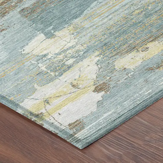 Teal Blue And Pewter Abstract Washable Indoor Outdoor Area Rug Photo 4