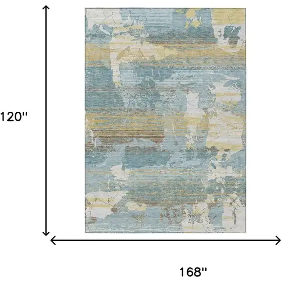 Teal Blue And Pewter Abstract Washable Indoor Outdoor Area Rug Photo 6